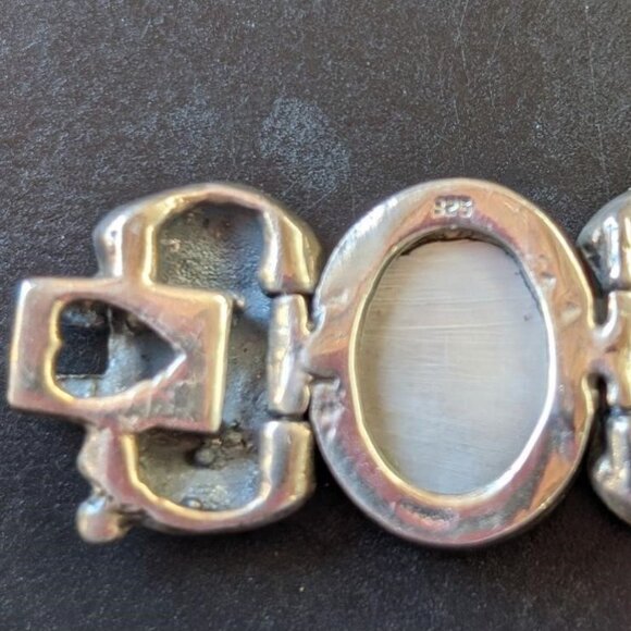 Vintage Sterling Abalone and Marcasite Link Bracelet, Mexican, Smooth, Heavy - Picture 13 of 13